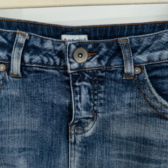 Y2K No Boundaries Stretch Denim‎ Micro Mini Skirt Junior 9 Low Rise Distressed - Picture 3 of 7